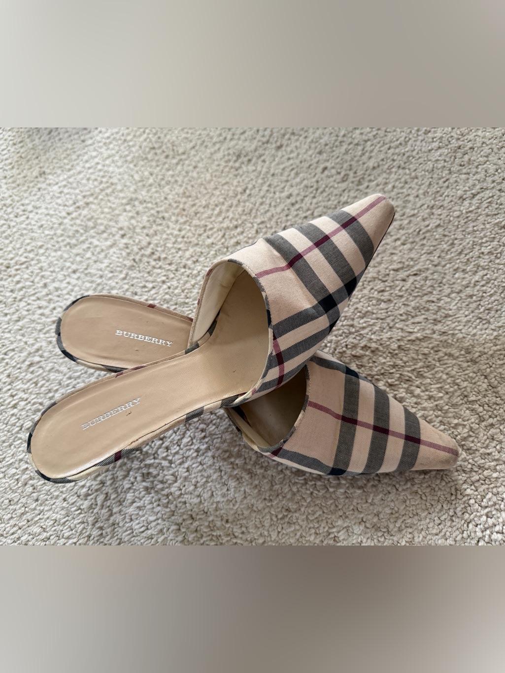 Burberry Check Pointed-Toe Slip-On Mules In Beige And Black
